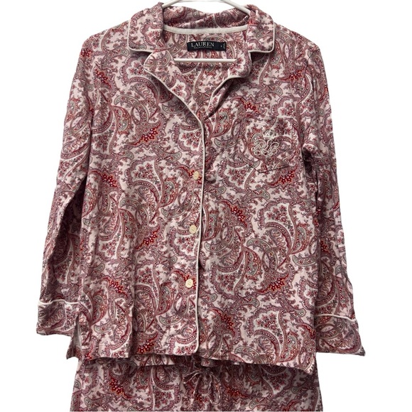 Lauren Ralph Lauren Floral Paisley Print Cotton 2 Piece Comfy Sleep Pajama Set - Picture 8 of 14